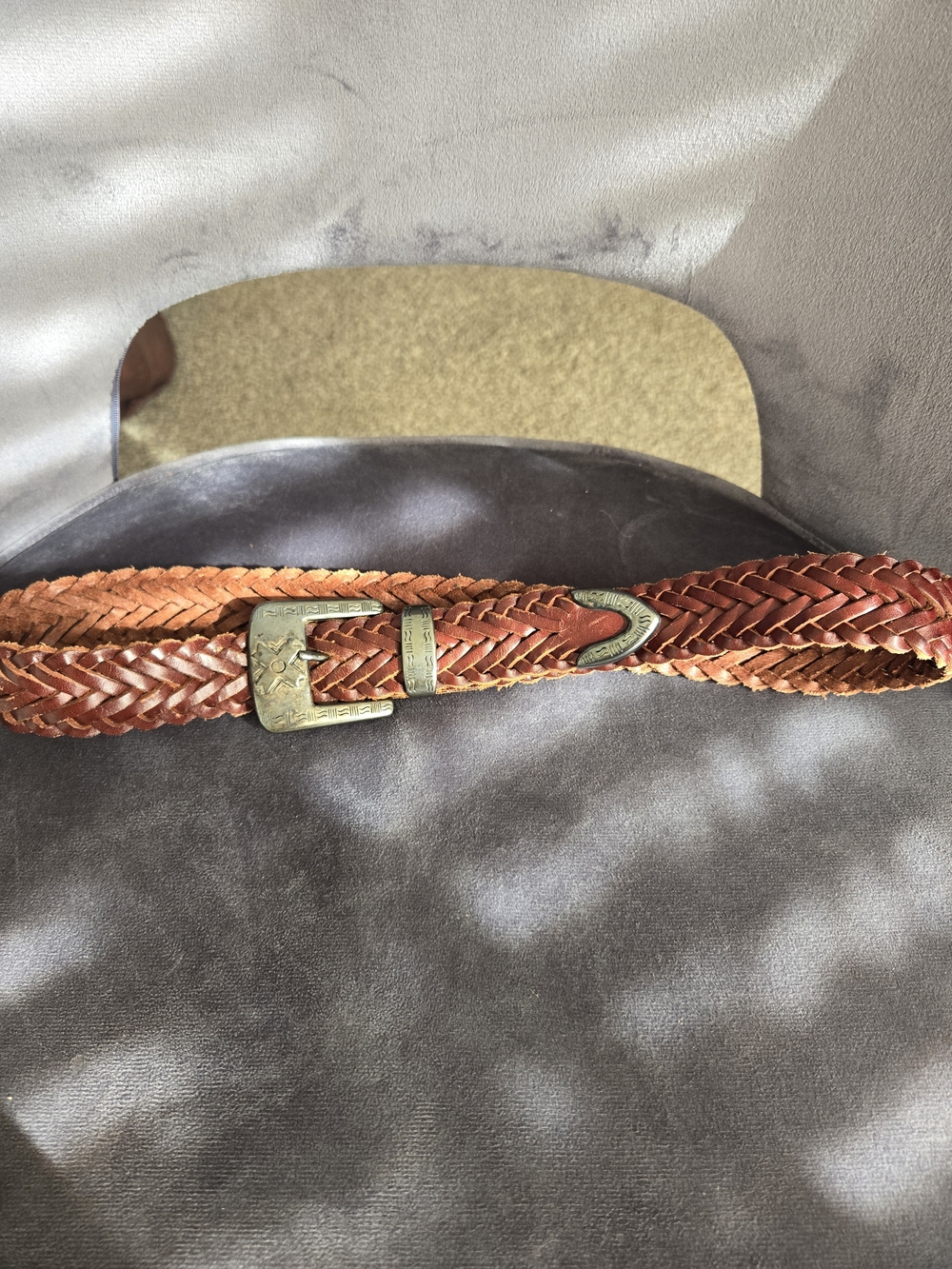 Braided Leather Belt in Warm Tan with Antiqued Buckle